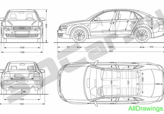 Audi A4 (2001) (Ауди А4 (2001)) - чертежи (рисунки) автомобиля